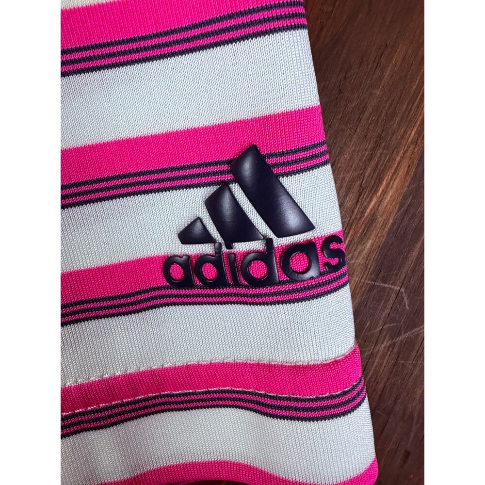 Adidas Performance Stretch Golf Activewear Polo Striped Pink Blue Mens Large - Picture 3 of 8